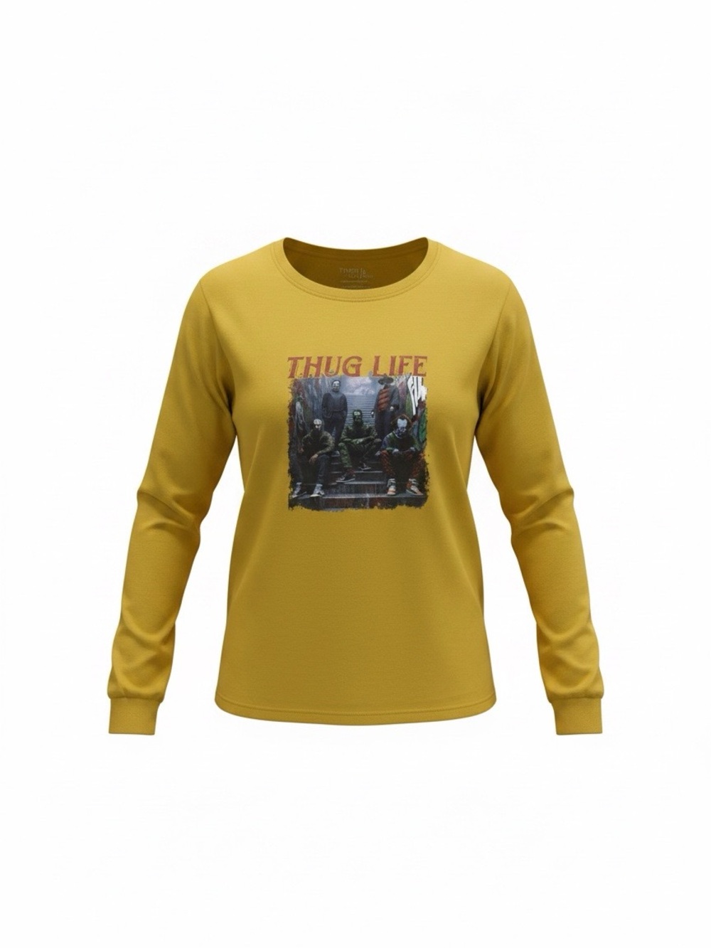 'Thug Life' Graphic Long Sleeve Shirt - Mustard